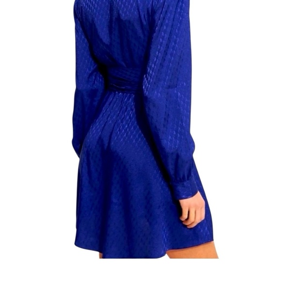 Express Women’s Satin Blue Tie Waist Mini Dress NWT - Picture 2 of 8